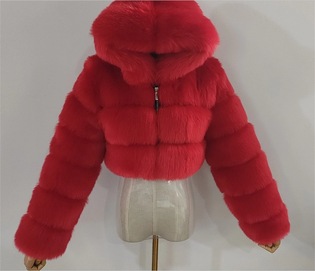 Hot Sells Winter 2022 Women Fashion Fleece Thick Multicolor Faux Fur Coat Jacket Warm Hooded Solid Green Color Plus Size Overcoat Fur Jacket