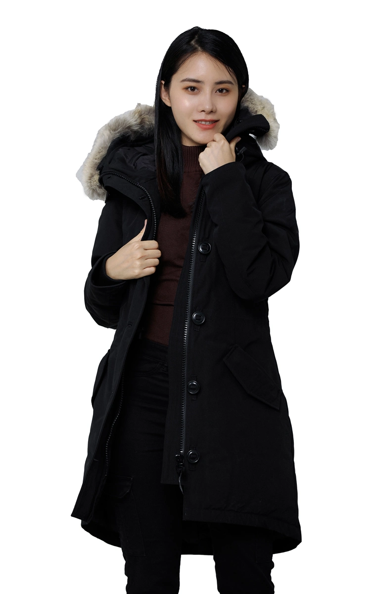 Black Women Down Jacket for Cold Winter Hooded with Fur