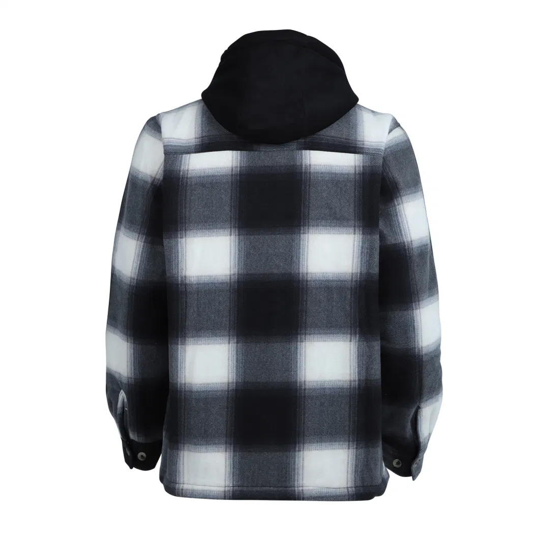 Men Long Sleeve Plaid Coat Button Down Thick Hoodie Outwear Winter Jacket