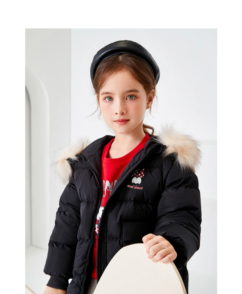 Children Faux Fur Collar Down Winter Long Casacas Jacket Kids Parka