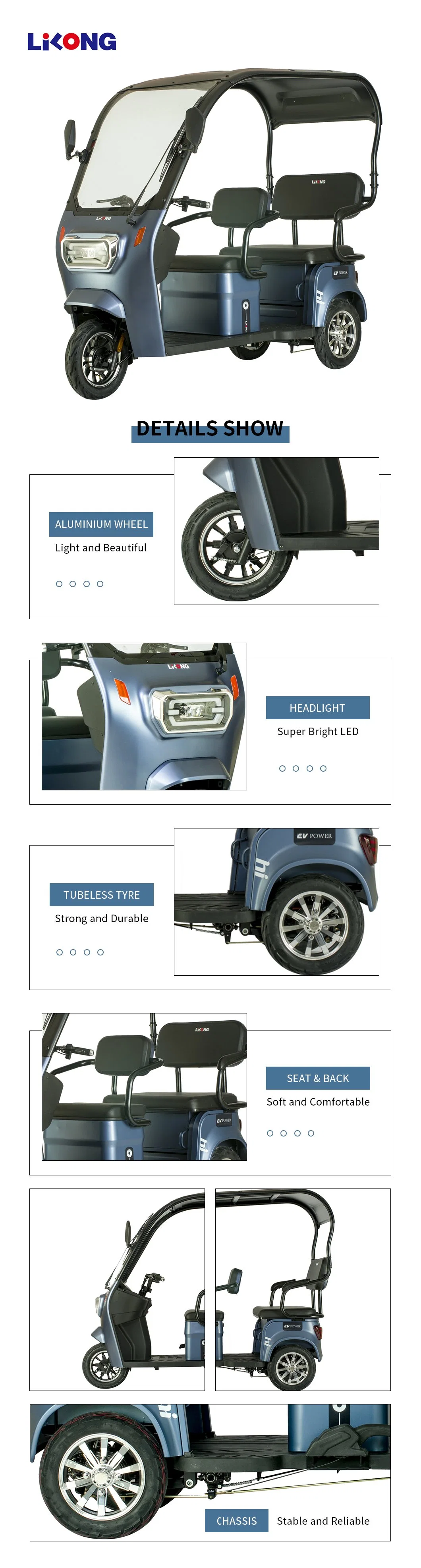 Environmental Friendly Cheap Small Electric Tricycle for Passenger for Elderly or Disabled Leisure