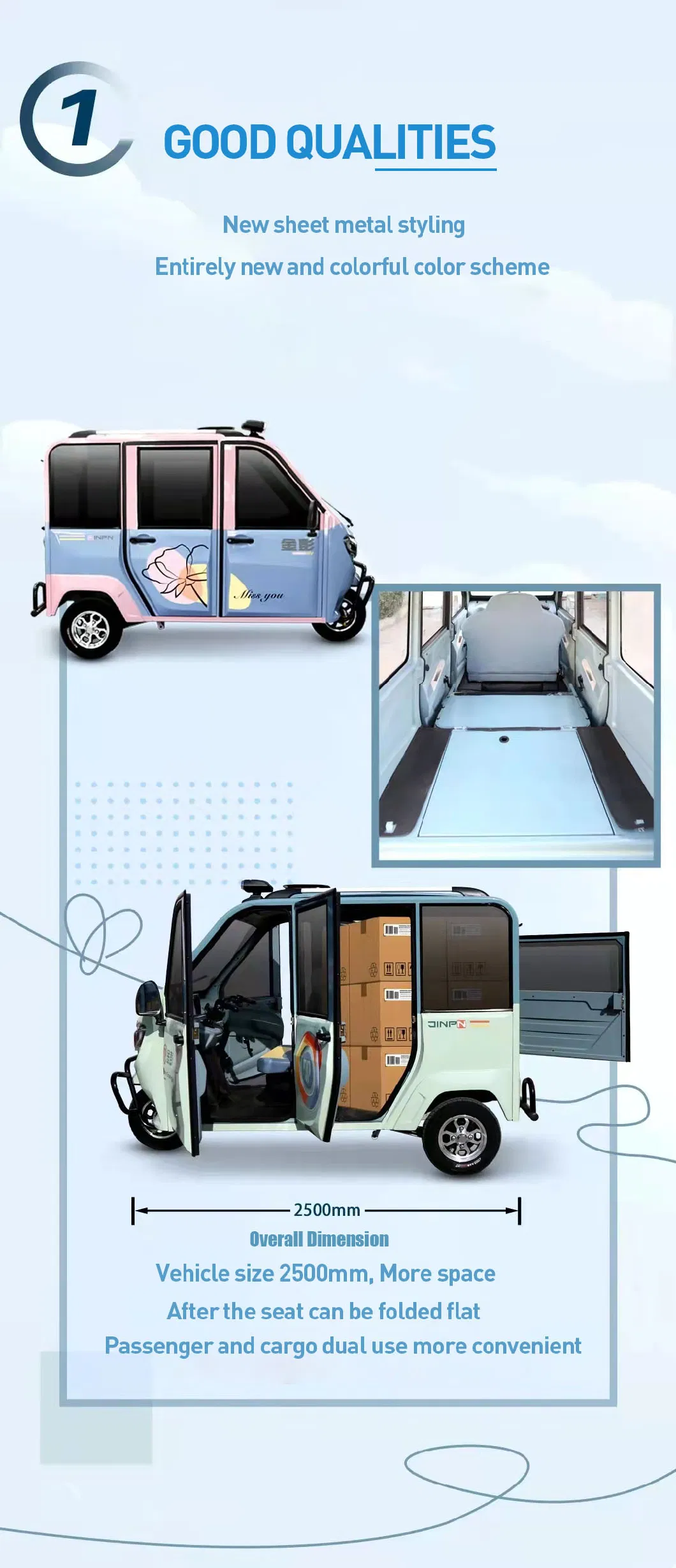 High Quality 4 Doors 4 Seats Closed Cabin Mobility Scooter Three Wheel Passenger Tricycle for Wholesale