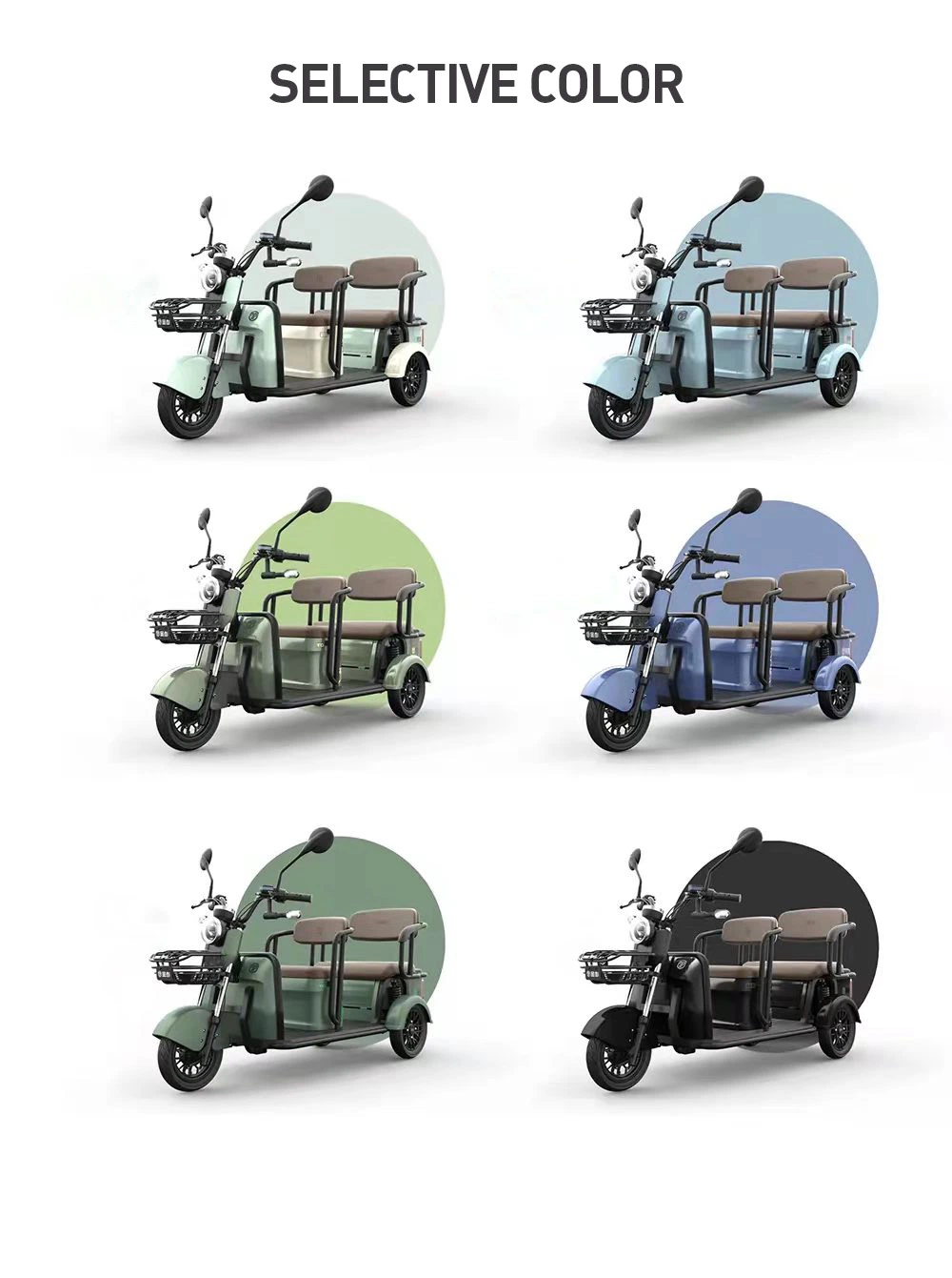 Wholesale New Electric Scooter Disabled 3 Wheel Passenger Mobility Tricycle 3 Seater for Elderly