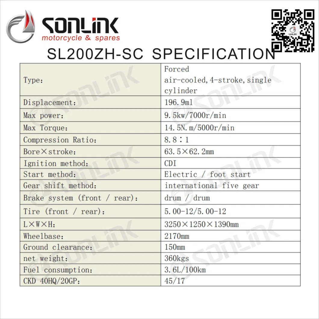 150cc/200cc /250 Cc Electric Three-Wheel Motorcycle/ Bajaj Passenger Gasoline Reverse Three-Wheel Motorcycle/ Tricycle Sonilink