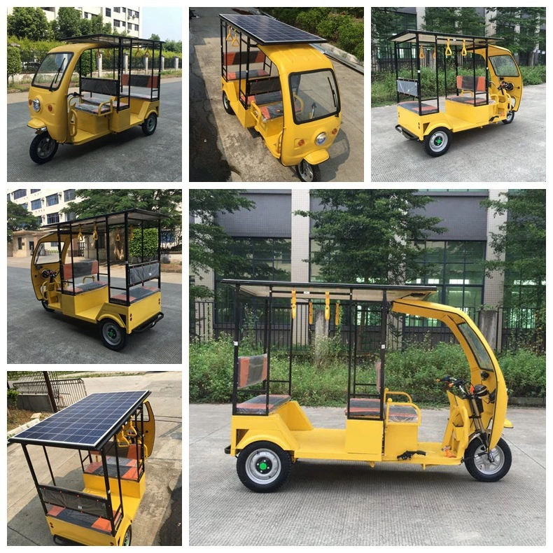 Tricycle for Passengers with Solar Powered Three Wheels Electric Rickshaw Tuk Tuk