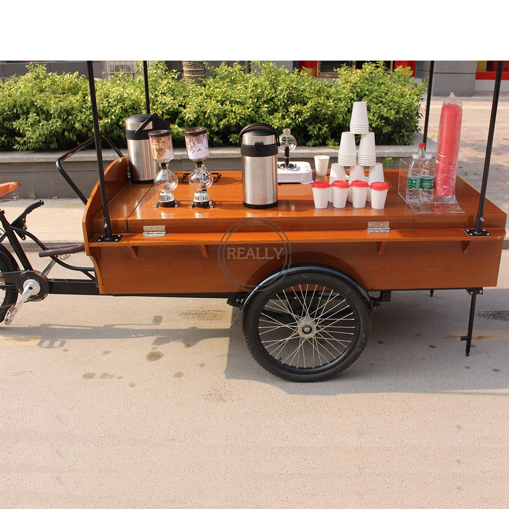 2022 Retro Street Coffee Cargo Bike Mobile Electric Food Vending Tricycle 3 Wheel Snack Fruit Catering Cart for Sale