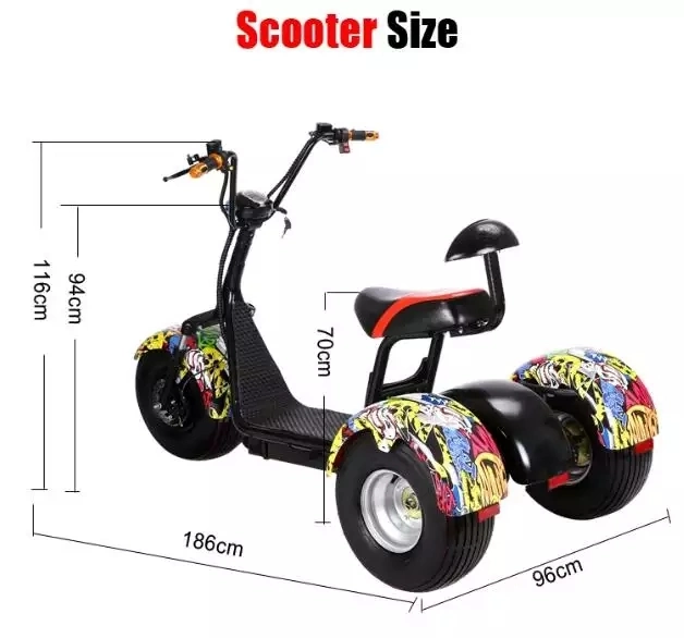 Newest Fat Tire EEC 3 Wheels Scooter Coc Approved Adult Hub Depan Electric Motorcycle Cheap Tricycle 1500W Motor Citycoco