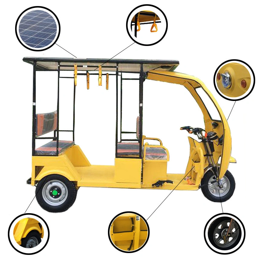 Tricycle for Passengers with Solar Powered Three Wheels Electric Rickshaw Tuk Tuk