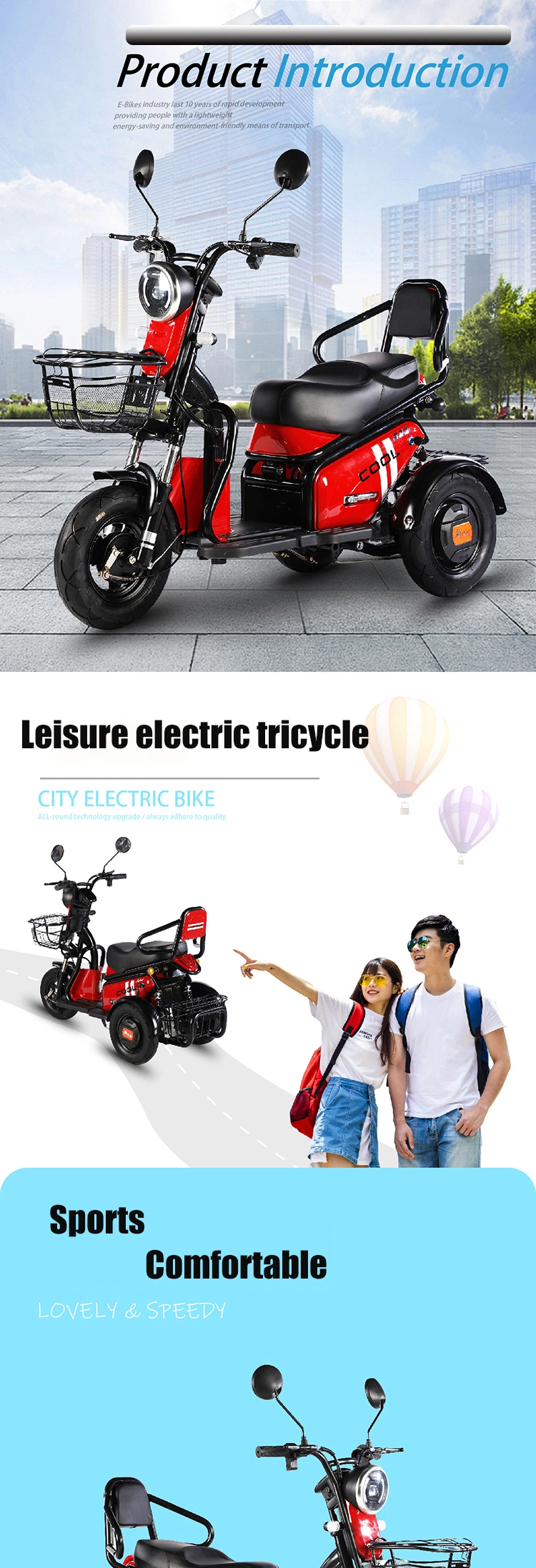 2022 Hot Selling Electric Tricycle Small Tricycle 3 Seaters Mobility Scooter for Passenger for Adult