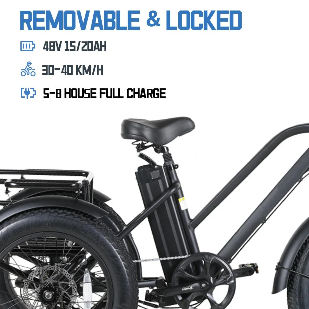 Three Wheel Electric Cargo Bicycle Fat Tire Electric Trike 500W High Power Electric Bike Cargo Ebike