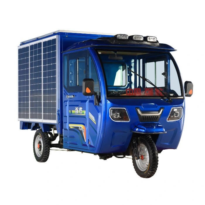 Solar Rickshaw Design Powered Electric Cargo Tricycle with Cabin Closed Cabin Motor Tricycle