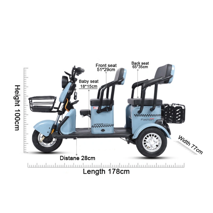 Electric Cargo Wheel Passenger Solar Bike for 3 Adult a Moteur Occasion Lithium Powered Waterproof Cover Four Rickshaw Tricycle