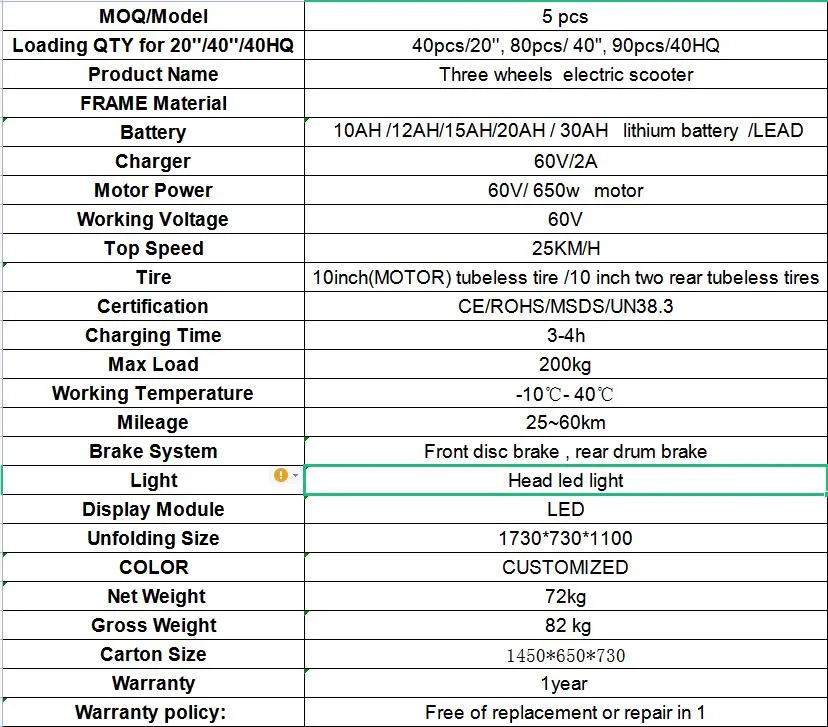 Electric Tricycle Mobility Scooter CE Approved Electric Motor Electric Scooter with Reverse Gear Electric Scooter for Handicapped 650W Motor Cargo Tricycle