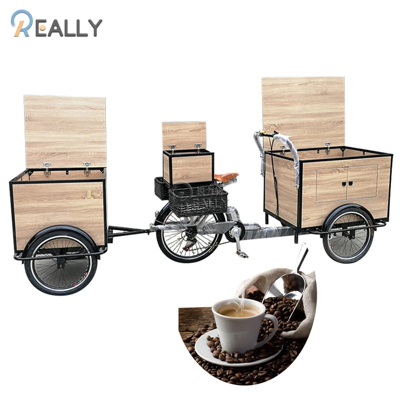 Retro Electric Three Wheels Cargo Bike Adult Tricycle Mobile Food Display Cart for Sale Coffee Fruit Beer on The Street