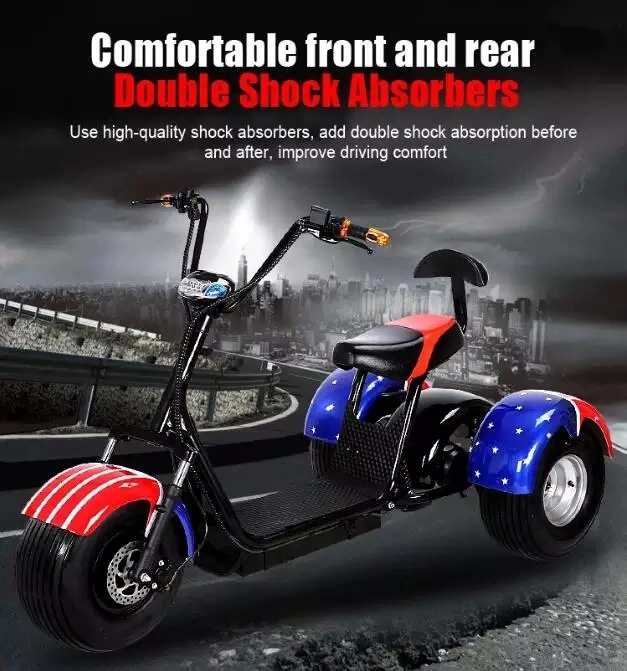 Newest Fat Tire EEC 3 Wheels Scooter Coc Approved Adult Hub Depan Electric Motorcycle Cheap Tricycle 1500W Motor Citycoco