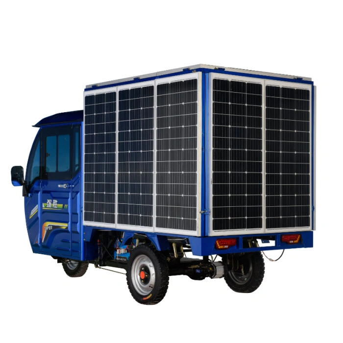 Solar Rickshaw Design Powered Electric Cargo Tricycle with Cabin Closed Cabin Motor Tricycle