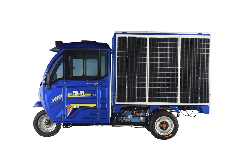 Solar Rickshaw Design Powered Electric Cargo Tricycle with Cabin Closed Cabin Motor Tricycle