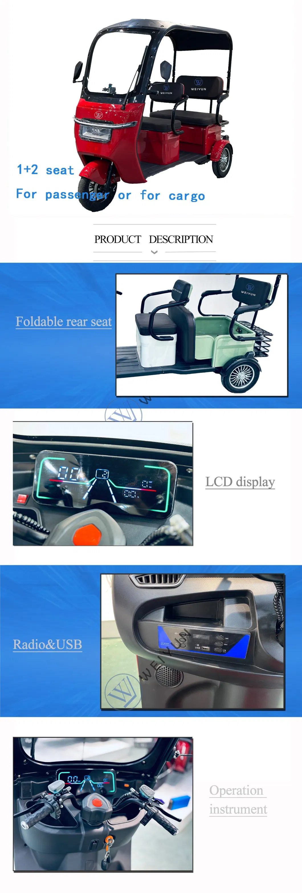 Electric Mobility Tricycle Scooter for Adult/Elderly/Disabled Passenger