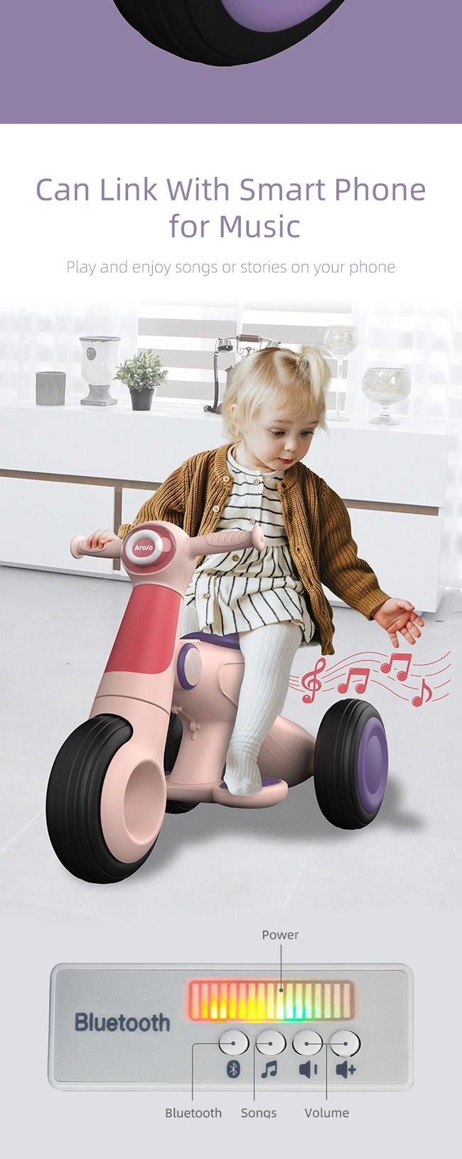 Battery Operated Tricycle Children Ride on Car 3 Wheels Design Baby Electric Motorcycle with Light and Music Funny Kids Motorcycle