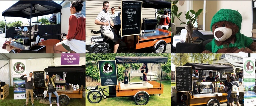 2022 Retro Street Coffee Cargo Bike Mobile Electric Food Vending Tricycle 3 Wheel Snack Fruit Catering Cart for Sale