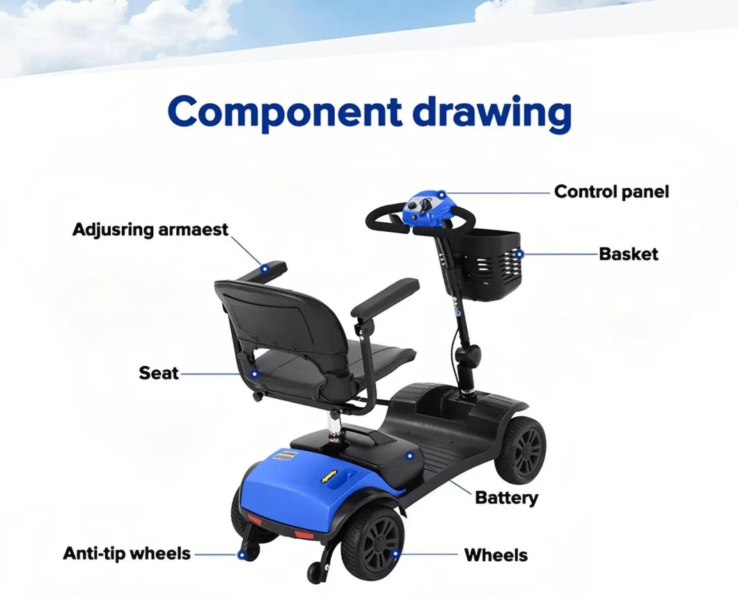 Anti-Rollback Brake Folding Disability Handicapped Scooter Mobility Electric Tricycle for Adults