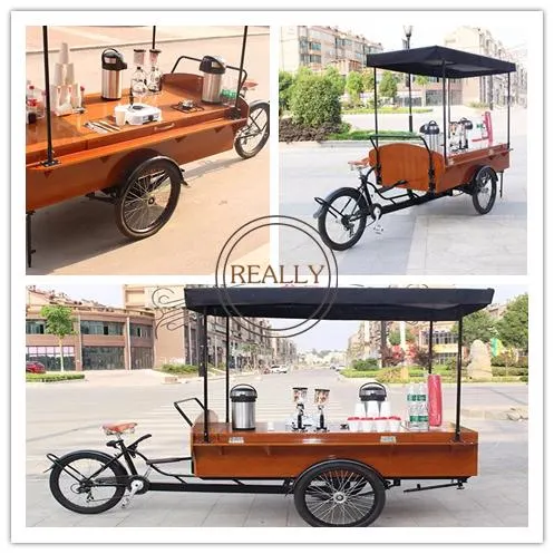 2022 Retro Street Coffee Cargo Bike Mobile Electric Food Vending Tricycle 3 Wheel Snack Fruit Catering Cart for Sale