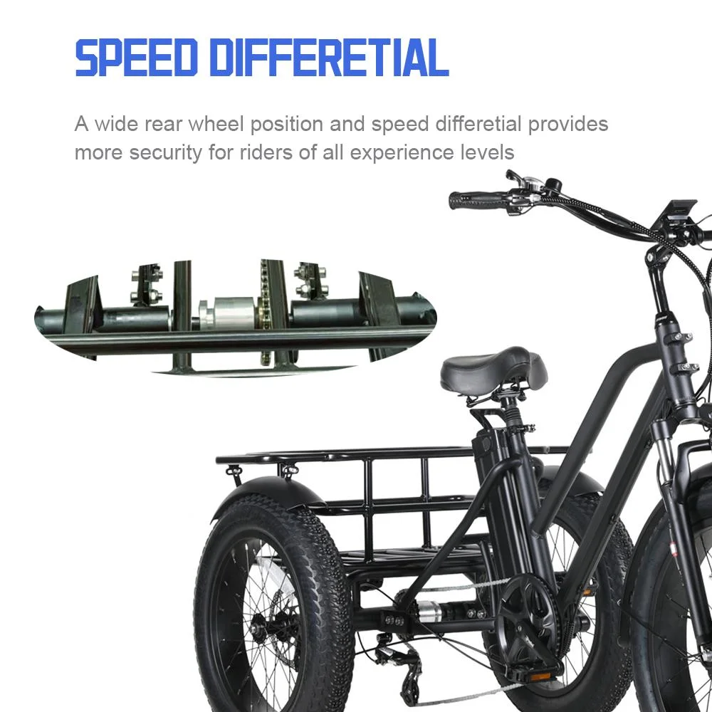 Three Wheel Electric Cargo Bicycle Fat Tire Electric Trike 500W High Power Electric Bike Cargo Ebike