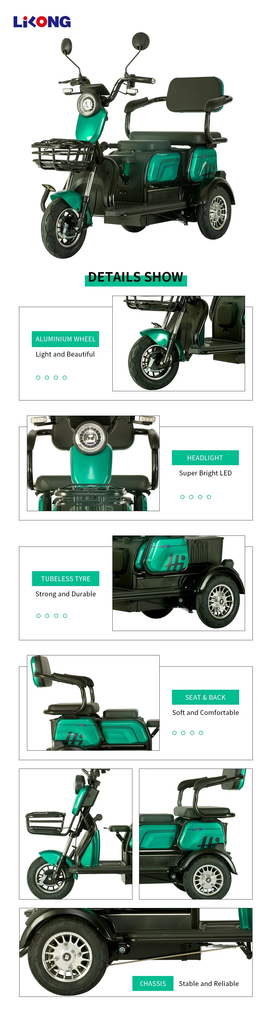 EEC Standard 3 Wheel Open Electric Trike for Passenger Adult