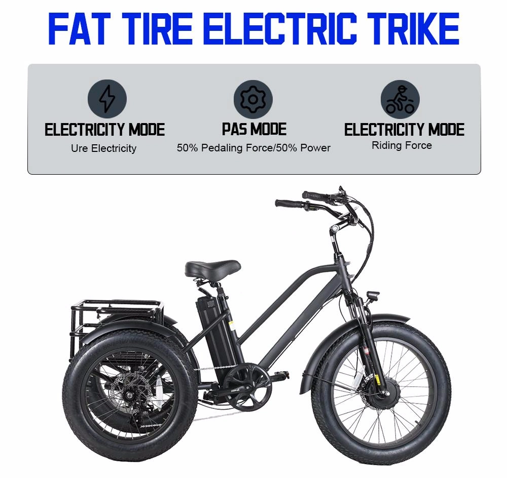 Hot Sale 48V 500W 3 Wheels Adult Electric Bike Three Wheels Ebike Fat Tire Trike Tricycle with Pedals 20inch Fat Tire Cargo Ebike