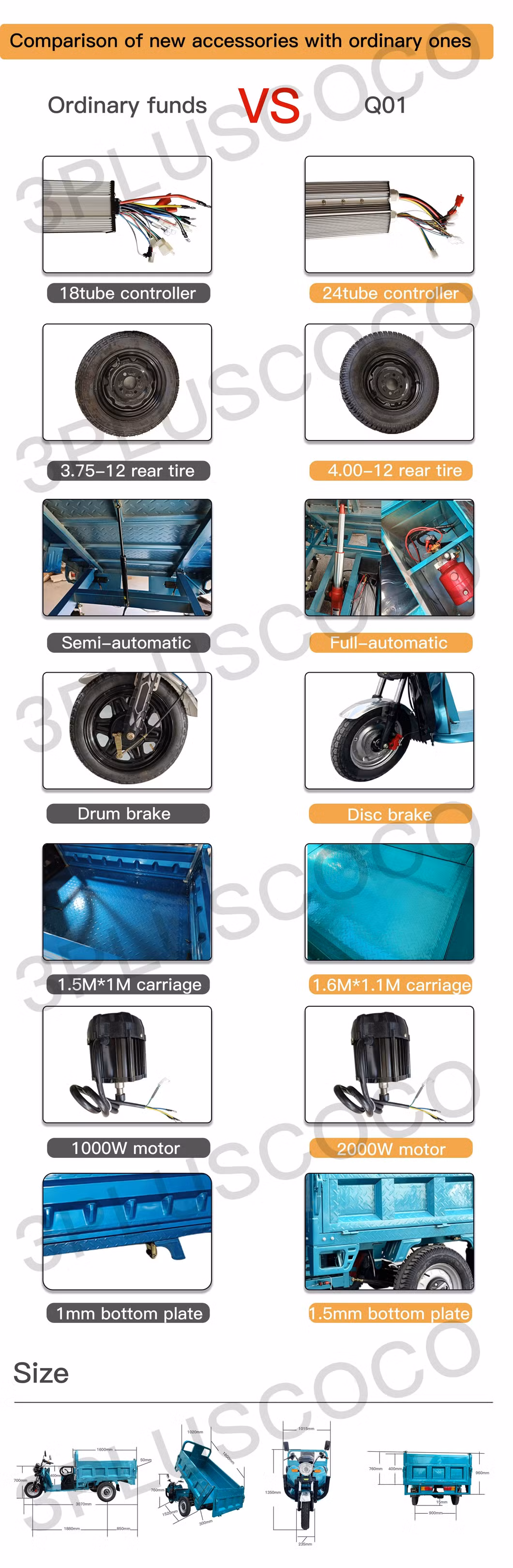 Electric Tricycles 3-Wheel Electric Cargo Bike with Automatic Lifting Hydraulic