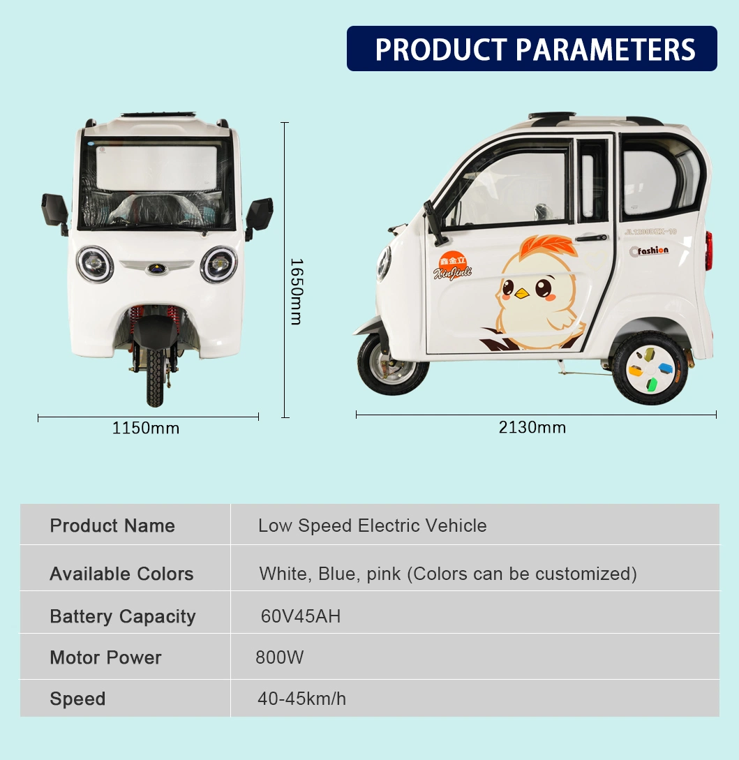 Enclosed Rainpro of Motor 800W 3 Wheel Mini Car Closed Cabin Tricycle Electric Rickshaw Tricycle for Passenger Family Use