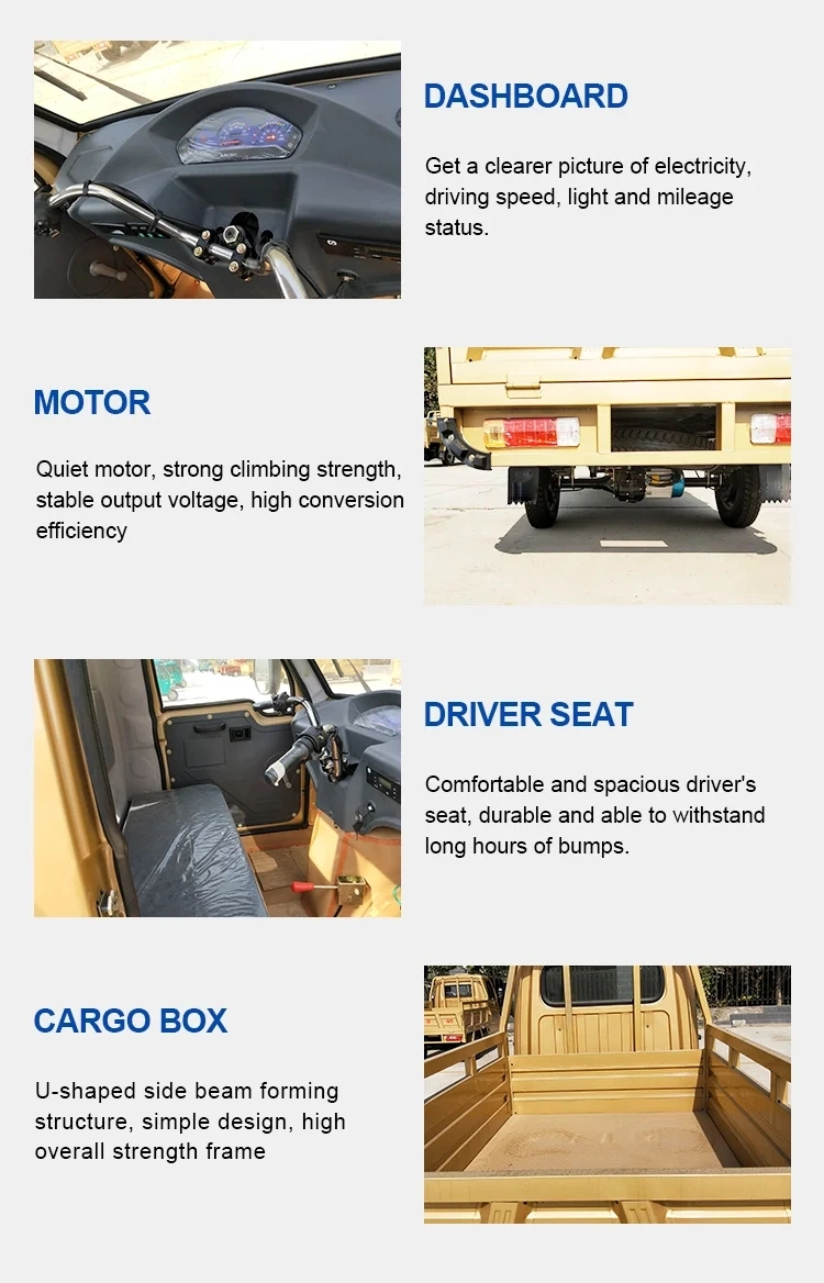 Factory Price Farm Cargo Transportation 1500W Motorcycle Three Wheel 72V Motorized Tricycle Truck Mini Truck Adult Tricycle