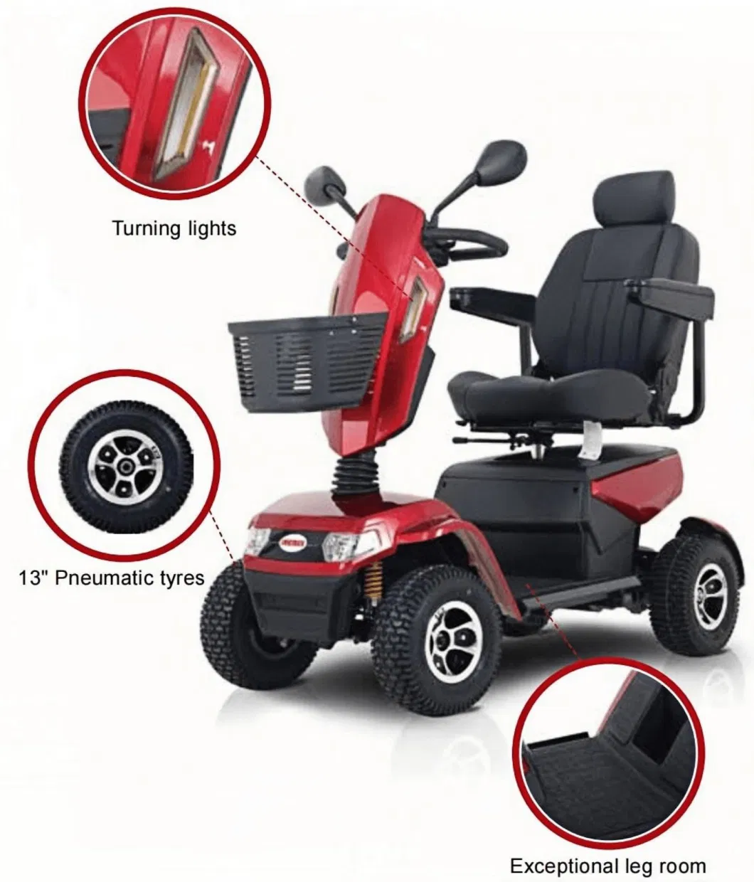 2 Seats Elderly Mobility Scooter Electric Tricycle with Basket