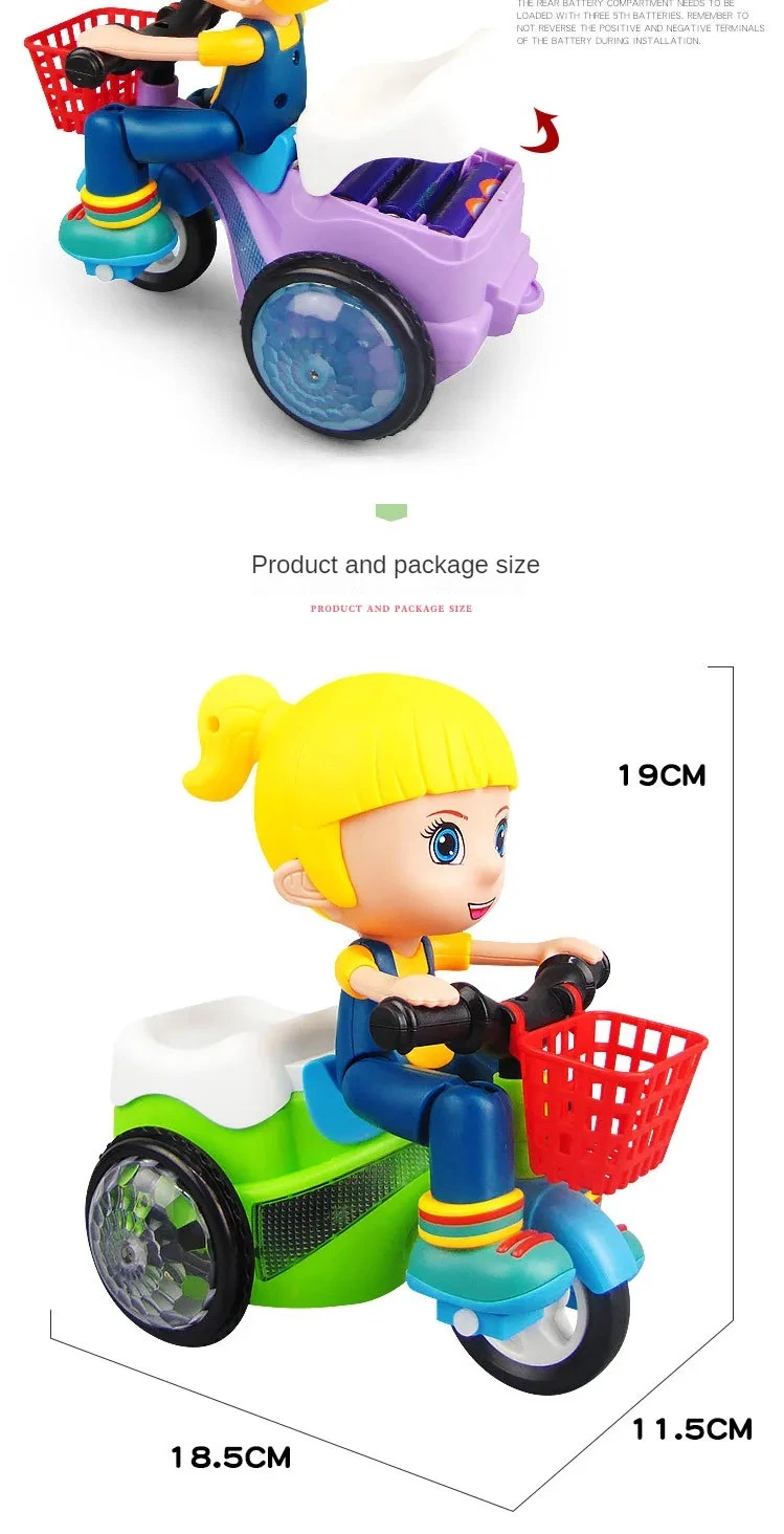 360 Degree B/O Rotating Car Toys Electric Stunt Tricycle Model LED Light Music Fun Car Toys