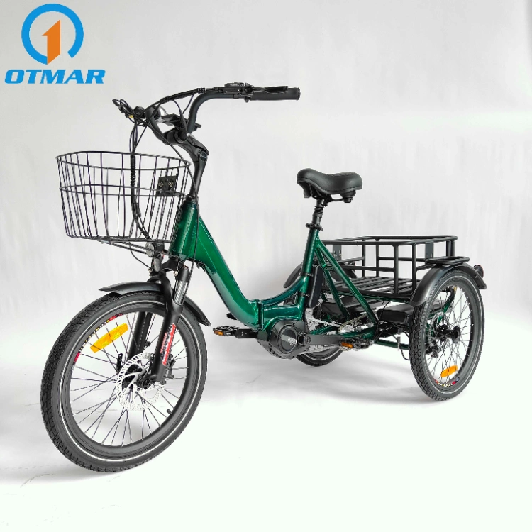 Hot Sale MID Drive City Electric Trike 3 Wheel Cargo Bike 36V/48V Lithium Battery 250W Foldable Electric Tricycle Adults Road Small Tire E Trike