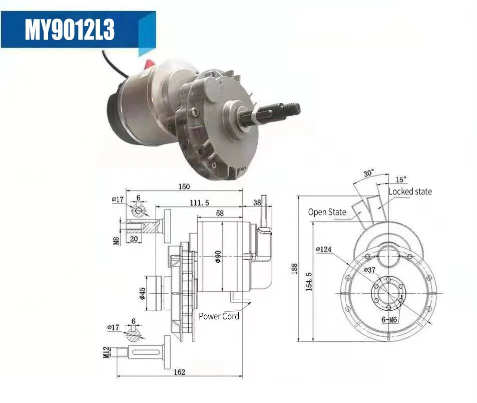 150W 24VDC 120rpm Powerful Electric Wheelchair Brushless DC Motor and Joystick Conversion Kit