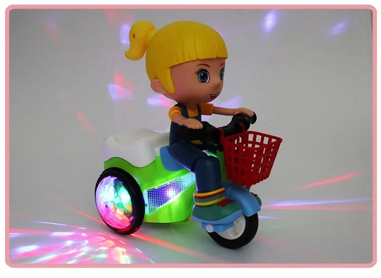 360 Degree B/O Rotating Car Toys Electric Stunt Tricycle Model LED Light Music Fun Car Toys