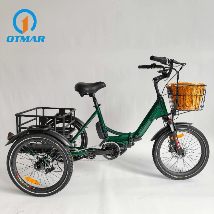 Hot Sale MID Drive City Electric Trike 3 Wheel Cargo Bike 36V/48V Lithium Battery 250W Foldable Electric Tricycle Adults Road Small Tire E Trike