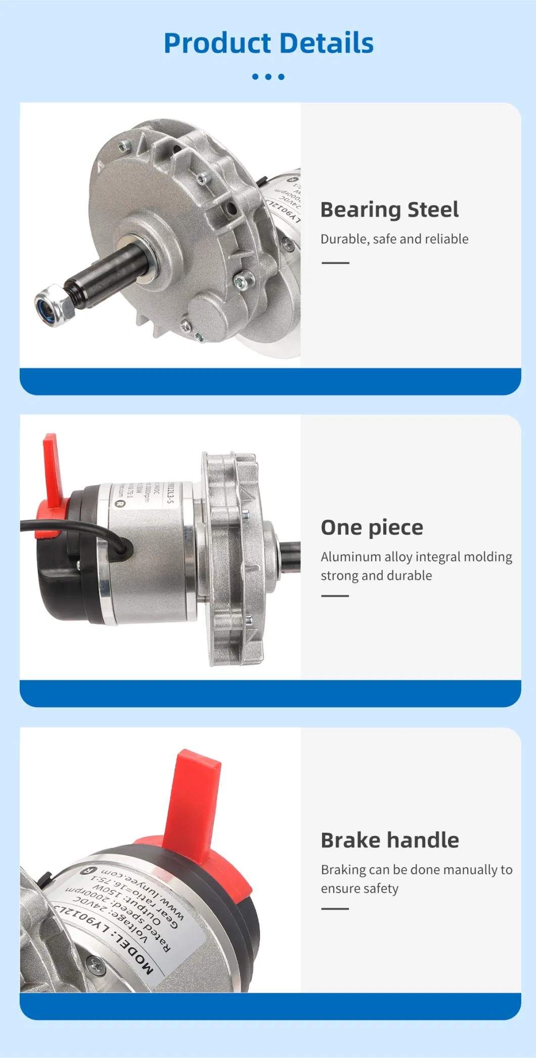 150W 24VDC 120rpm Powerful Electric Wheelchair Brushless DC Motor and Joystick Conversion Kit