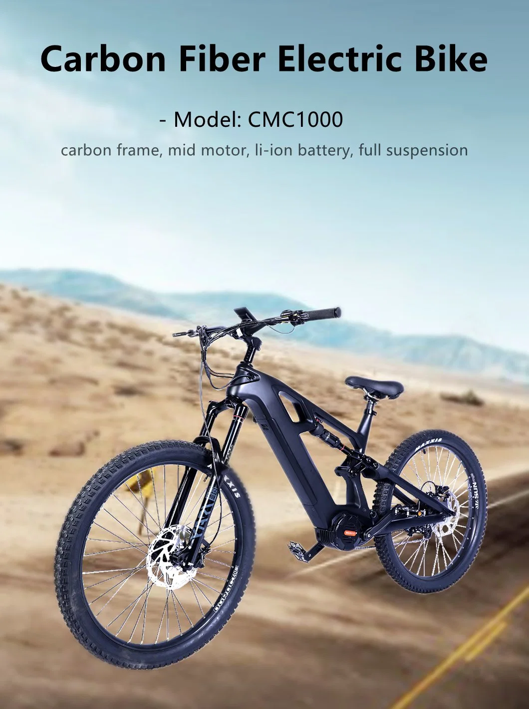 Carbon Fiber MTB Ebike 1000W MID Motor 17.5ah Lio Battery Rockshox Air Fork Shock LCD Display Electric Bike