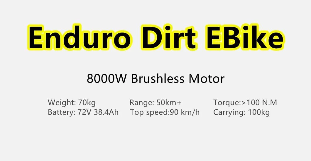 72V Enduro Dirt Ebike 8000W Electric Motorcycle Trail Bike