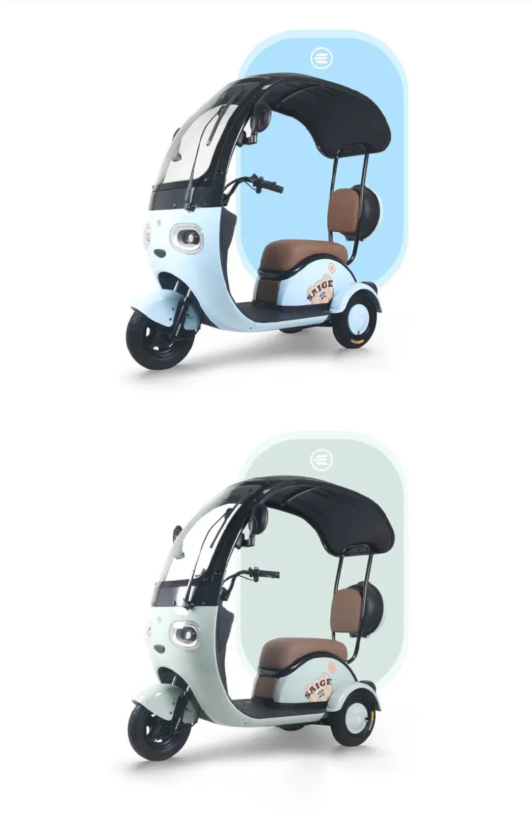 500W Adult Auto 3 Speed Electric Passenger Tricycles with Full Cover Hond and Electronic Brake Assist with Daytime Running Light