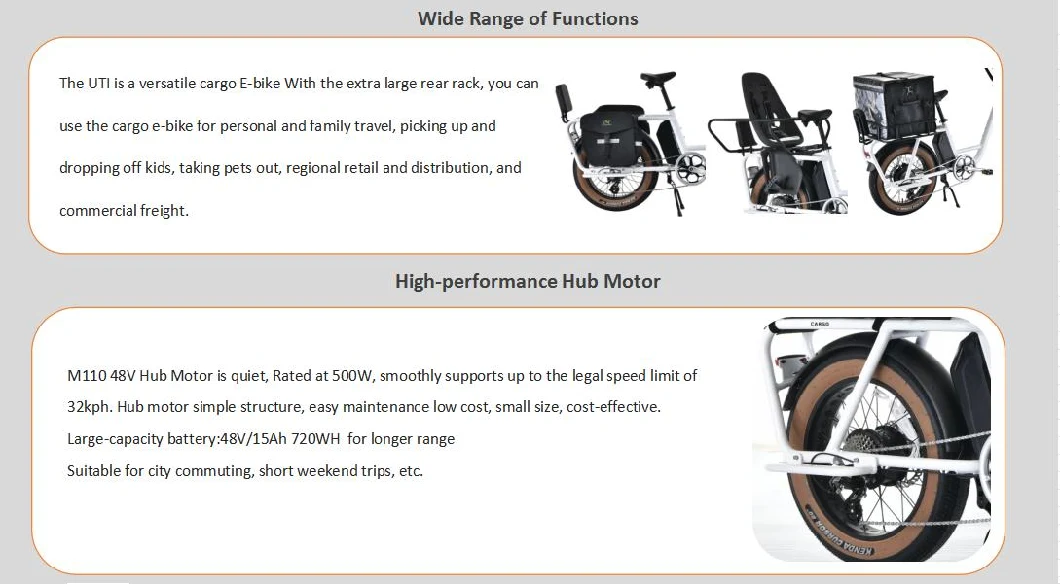 UTI 48V 500W Hub Motor Compact E-Cargo Bike 20&prime;&prime; Multifunctional Electric Bicycle