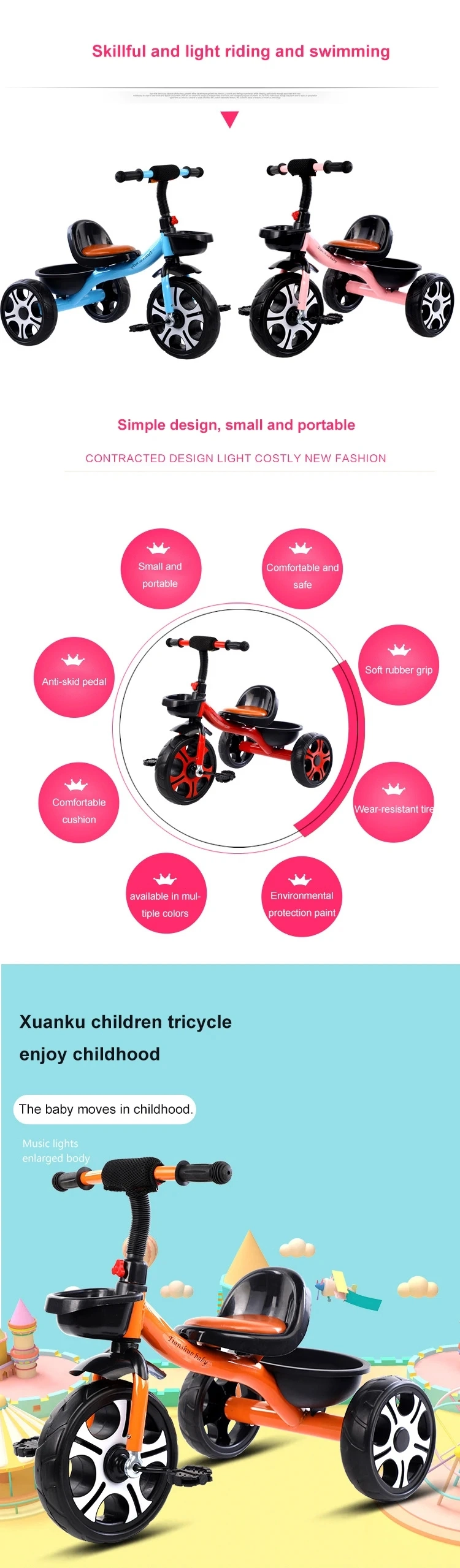 High Quality Kids Tricycle Three Wheel Bike for Children Children Indoor and Outdoor Exercise