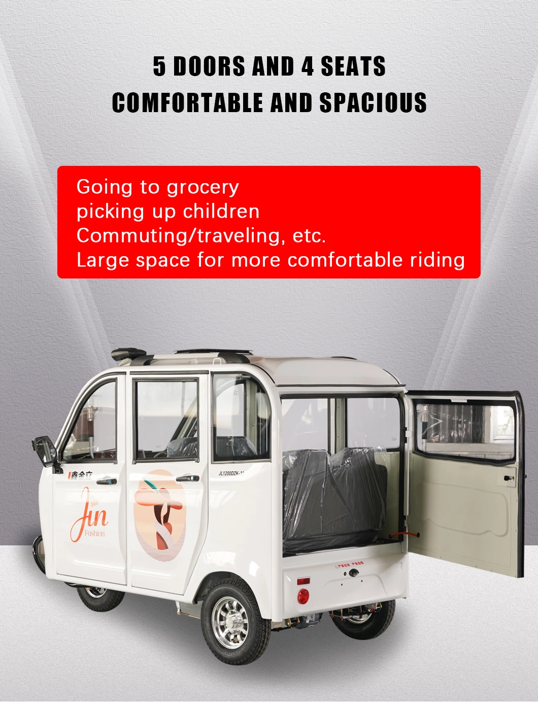 2024 Hot Sale New Cheap Fully Enclosed Convertible Large Space Adult Electric Tricycles