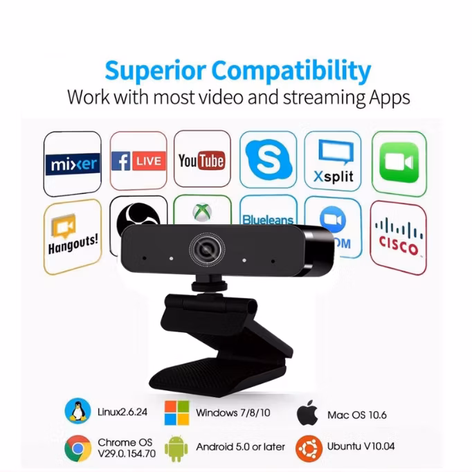 Ultra 4K PC Webcam with Mic Autofocus Lens Support Tripod Driver Free