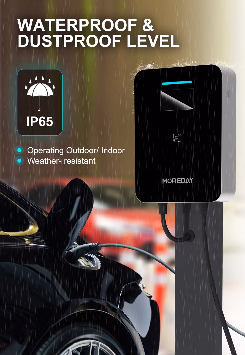 Moreday WiFi Ocpp1.6j RS-485 CE TUV Ukca Listed Fast Charging 7kw 11kw 22kw Wall Box Evse Electric EV Charger Type 2 EV Charging Station