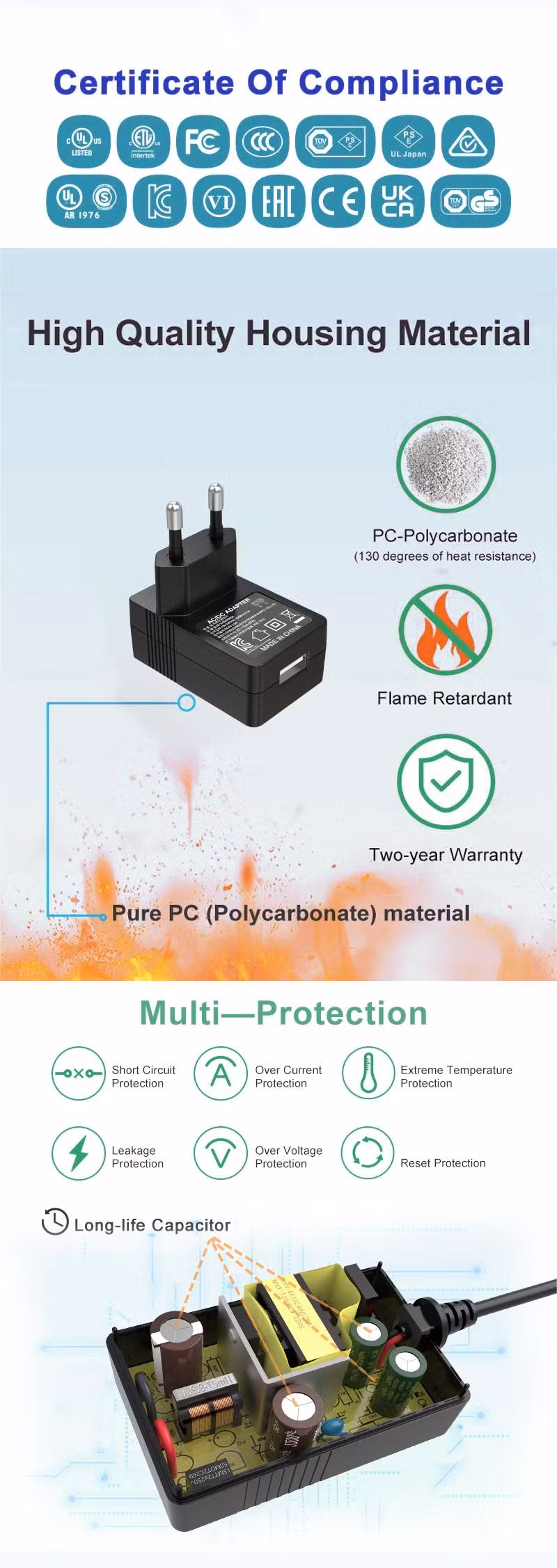 Kc Kcc 5V2a USB Wall Mounted Power Adapter Korera Plug Power Supply Adaptor