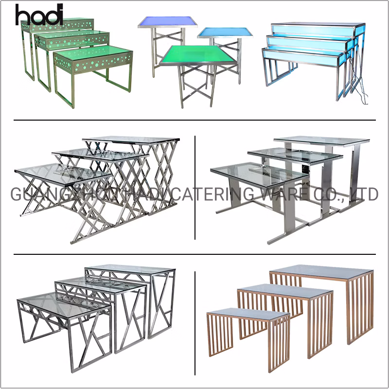 Guangzhou Arabic Wholesale Catering Equipment Luxury Italian Dining Table Set Commercial Buffet Table Wedding Rectangular Foldable LED Buffet Table