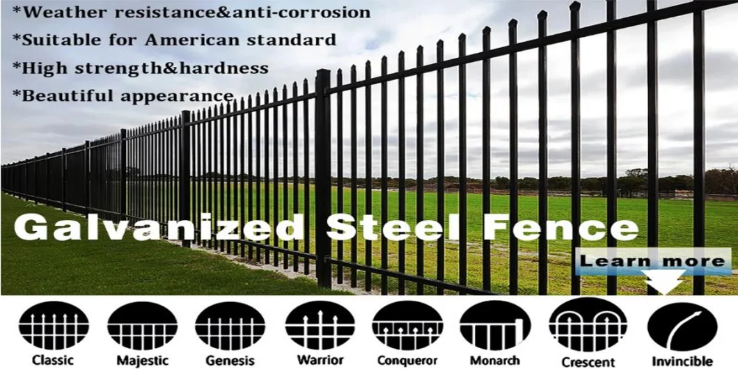 Wholesale 6ftx8FT Garden Black Metal Fences Anti Rust Galvanized Steel Fence Prices